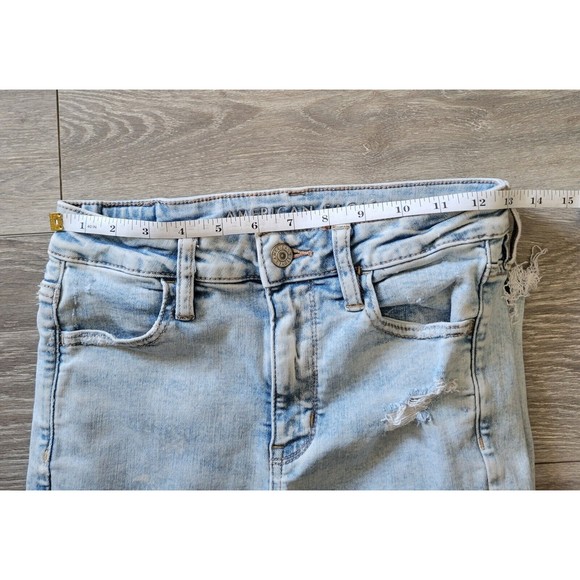 American Eagle Super Hi Rise Jegging Jeans Super Destroy Ripped Size 4 Short - Picture 7 of 12